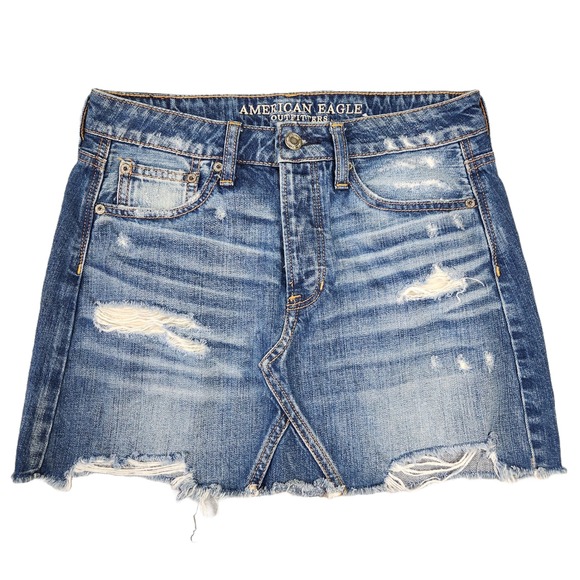 American Eagle Denim Mini Skirt Womens 2 Y2k Low Rise Bratz Preppy Beachy Summer - Picture 1 of 6